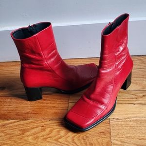 Square Toe Red Leather Ankle Boots ASOS 8